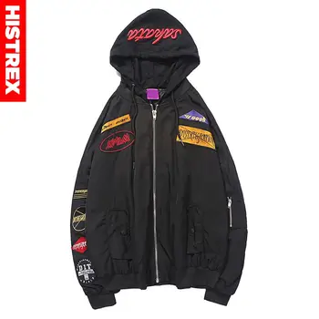 

Hip Hop Bomber Pilot Jacket Streetwear Harajuku Mens Hip Hop Hooded Windbreaker Jacket Autumn 2020 Short Jacket Embroidery Patch