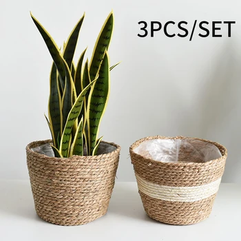 

Nordic Straw Storage Basket Rattan Floor Flower Pot Crafts Decoration Garden Home Living Room Bedroom Shop Flower Basket