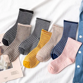 

Striped Women Socks Kawaii Cotton Woman Sock Crew Sox Soft Japanese Ladies Autumn Winter Thermal Classic Lady Calcetines Hombre