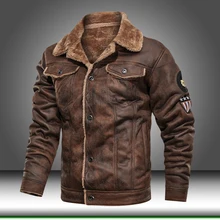Кожаная мужская куртка, пальто из искусственной кожи, верхняя одежда для мотоциклистов, мужская деловая зимняя куртка из искусственного меха, толстая флисовая кожаная Мужская ветрозащитная куртка