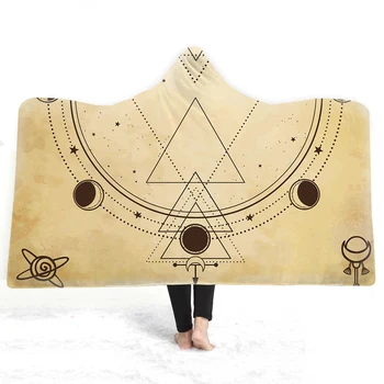 

3D Sun god moon god tarot Hooded Blanket Sherpa Fleece Wearable plush Throw Blanket on Bed Sofa Thick warm B135