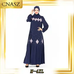 Мусульманское платье исламское модное женское платье большого размера abaya Femme Musulman осеннее синее вышитое бисером мусульманское платье