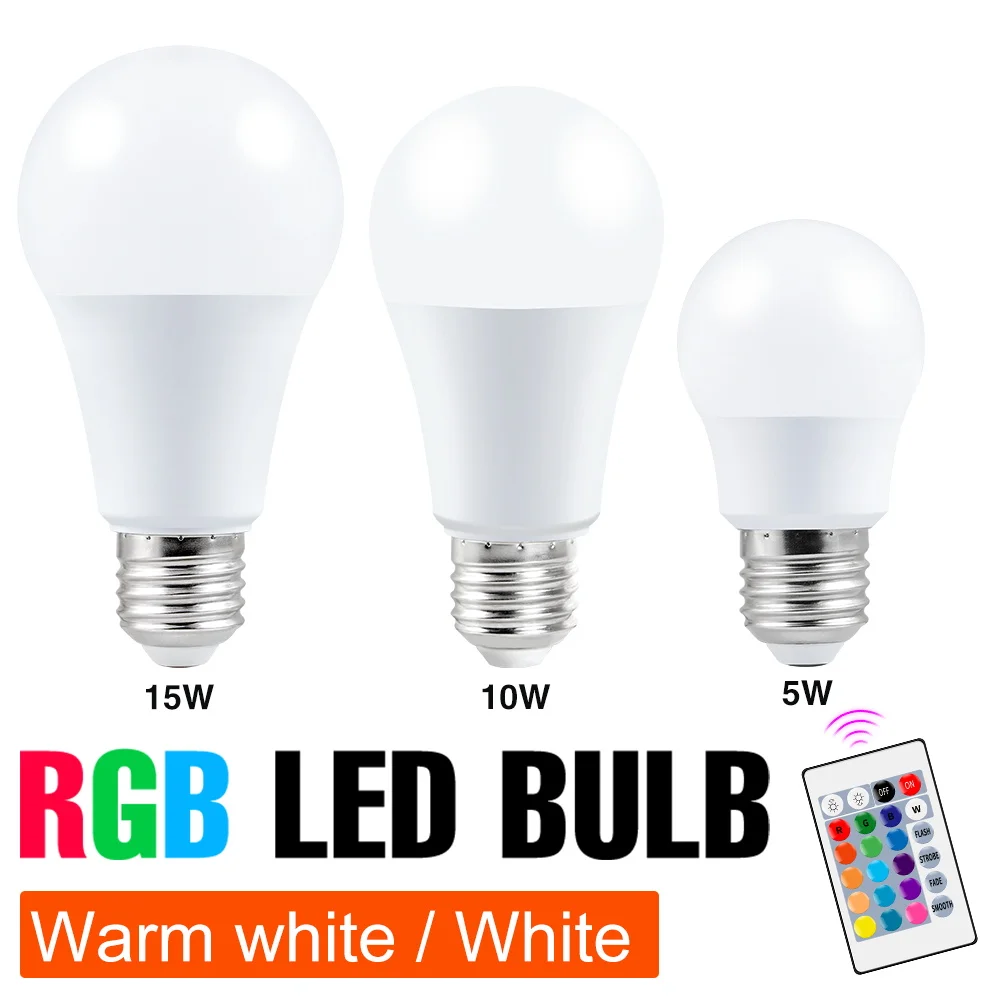 цена WENNI Spotlight LED RGBW LED Lamp 5W 10W 15W RGB LED Bulb E27 Light Bulb 220V Bombilla 110V Ampoule Colorful Lamp Party Lighting