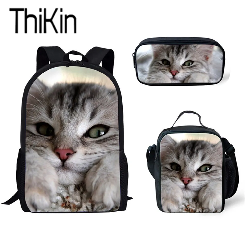 THIKIN Siamese школьные сумки с принтом кота милый школьный рюкзак для детей