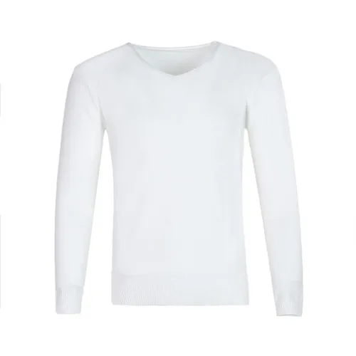 Осень-зима Для мужчин s свитер Slim Fit Для мужчин шикарное платье с v-образным вырезом и однотонные Цвет повседневные мужские свитера, брендеовые трикотажные пуловеры - Цвет: White