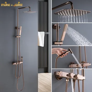 Best Rose Gold Shower Set Thermostatic Bathroom Wall Shower Mixer Luxury Bathroom Rose Red Wall Shower Mixer Bathtub Hot & Cold Tap