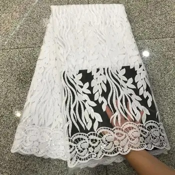 

New White Milk Silk Lace African Nigerian Net Lace Fabric With Sequins High Quality French Mesh Lace Fabric For Wedding Sewing