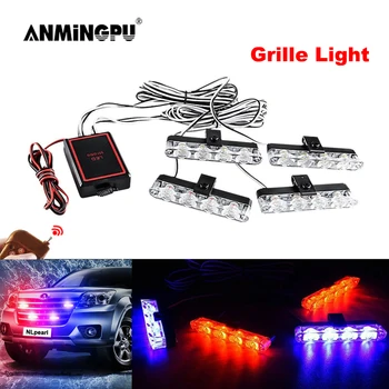 

ANMINGPU 4IN1 12V Grille LED Stroboscopes Light for Car White Yellow Red Blue LED Strobe Light Emergency Fso Flash Police Light