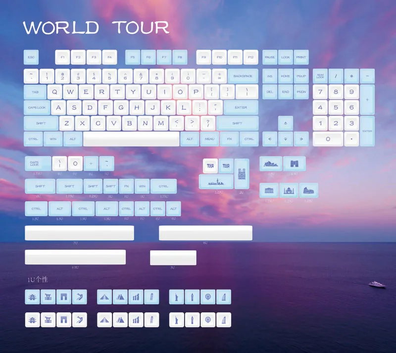 

BGKC World Tour keycaps XDA PBT material Dye-suubed 161 keys for cherry mx mechanical keyboard