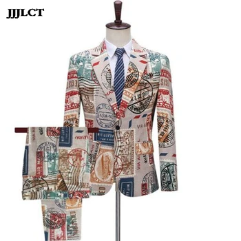 

Europe and the United States Fan night shop bar night singer personality suit trend men's printing suit