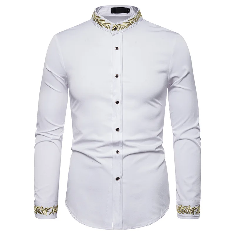 Мужская модная рубашка с вышивкой, рубашка в простом стиле, рубашка с длинными рукавами и вышивкой, рубашка с длинными рукавами, рубашка высокого качества - Цвет: Белый