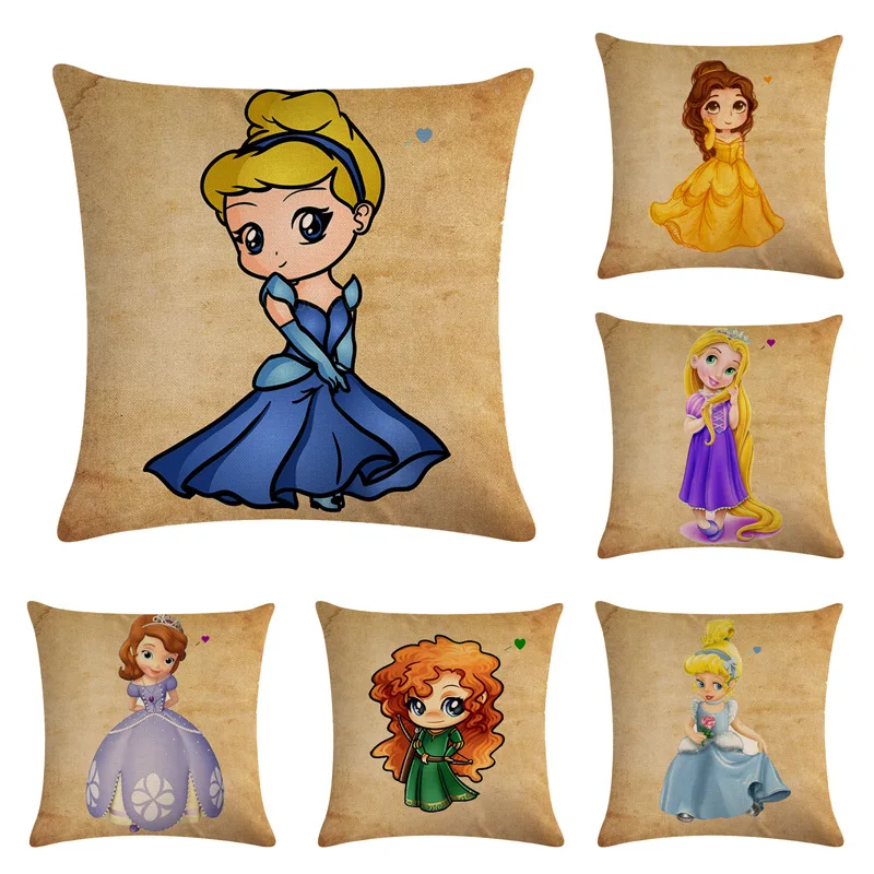 baby styling pillow Disney Beauty and the Beast Jasmine Snow White Cushion Cover PillowCase Decorative/Nap Room Sofa Baby Children Gift 45x45cm fitted sheet