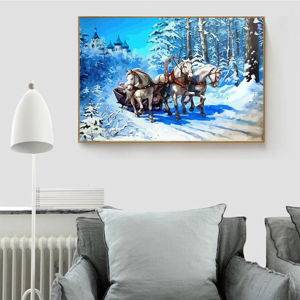 AZQSD, сделай сам, для взрослых, масляная краска, по номерам, животное, без рамки, Декор для дома, Раскраска по номерам, лошадь, ручная работа, подарок, акриловая краска