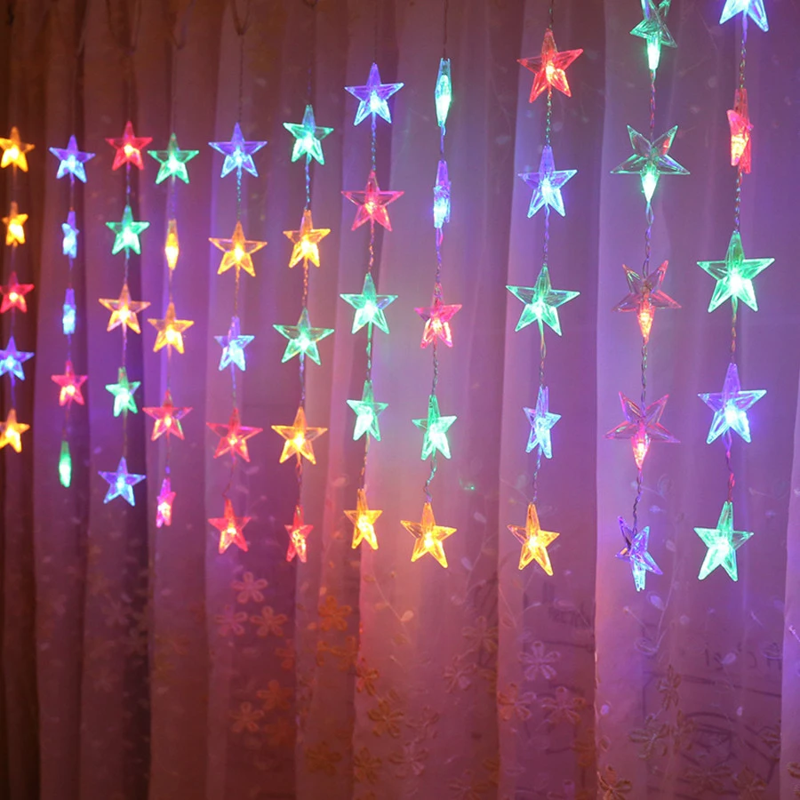 Multicolor Thrisdar 2,5 м 50LED полноразмерная Звездная оконная занавеска сосулька Праздничная гирлянда Рождественская Свадебная вечеринка Звездная гирлянда-занавес - Испускаемый цвет: Multicolor