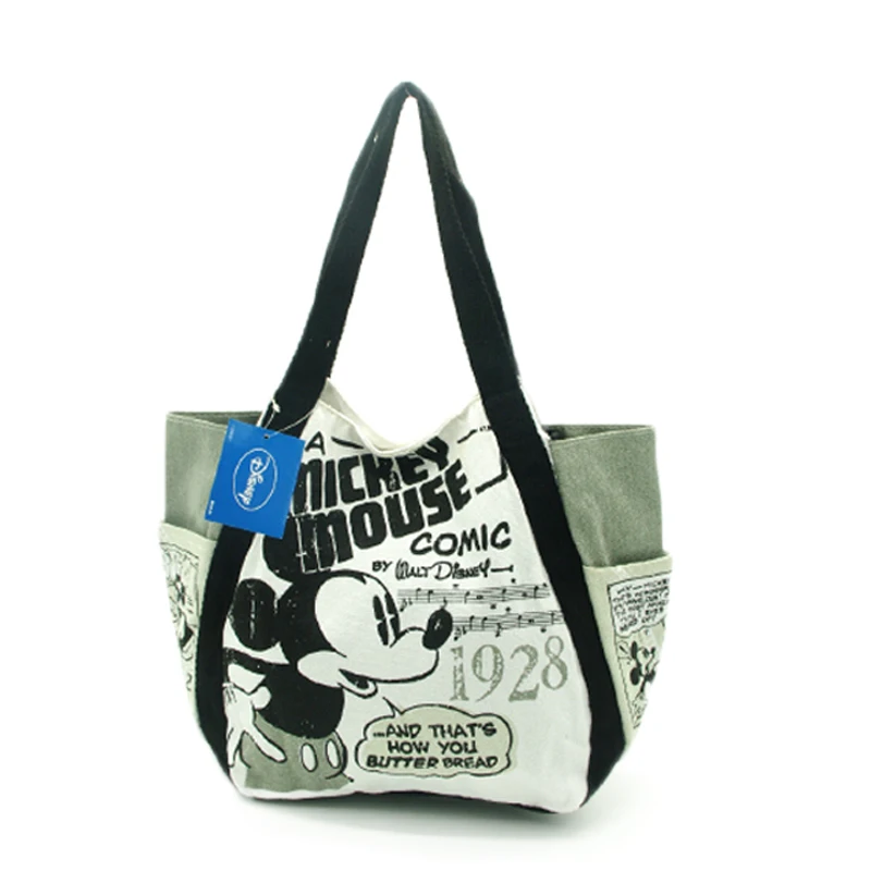 Disney Микки Минни сумки на ремне Женская Повседневная сумка большая емкость для девочек Дорожная сумка для покупок парусиновая водонепроницаемая сумка для мамы - Color: Black