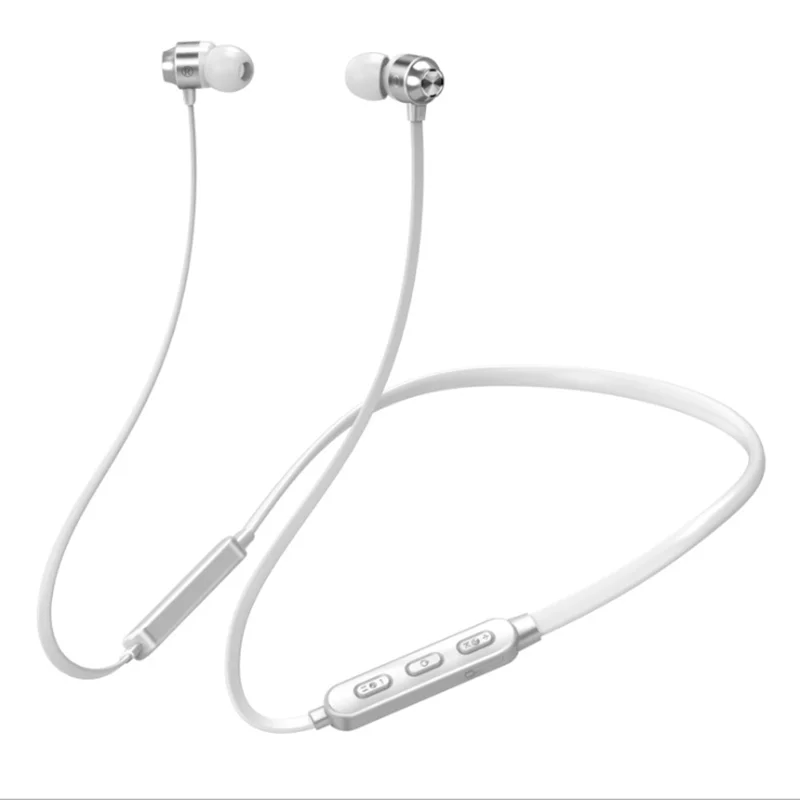 Новинка, Висячие шейные bluetooth наушники, магнитные bluetooth 5,0 наушники 5D, стерео, спортивные, водонепроницаемые, беспроводные наушники - Цвет: white