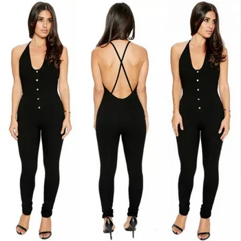 

Button suspender bodycon sexy jumpsuit clubwear plus size party Summer Backless Wide Leg jumpsuit women elegance