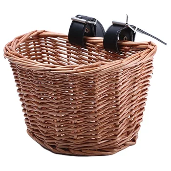 

Wicker Bike Basket Cargo Bag Children Bicycle Front Handlebar Mount Basket Hand-woven Rattan Bicycle Storage Holder
