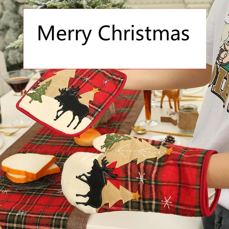 1 шт. термоустойчивая микроволновая печь перчатка для духовки рождественские хлопчатобумажные изолированные рукавицы для выпечки кухонного инструмента рукавицы X-mas термостойкий Коврик