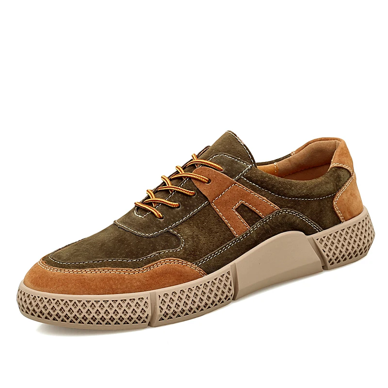 Khaki Лидер продаж; повседневная обувь для мужчин; Модные Повседневные кроссовки; Цвет абрикосовый, синий; Мужская обувь из натуральной кожи; хорошее качество; мужская обувь на плоской подошве - Цвет: Khaki