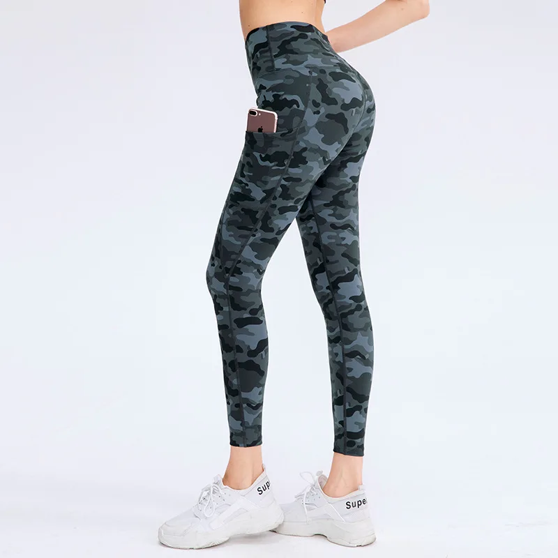 Lovmove Women High Waist Yoga Pants with Pocket Camouflage Leggings Female Camo Girl Running Tights Gym Pant Sport Trousers