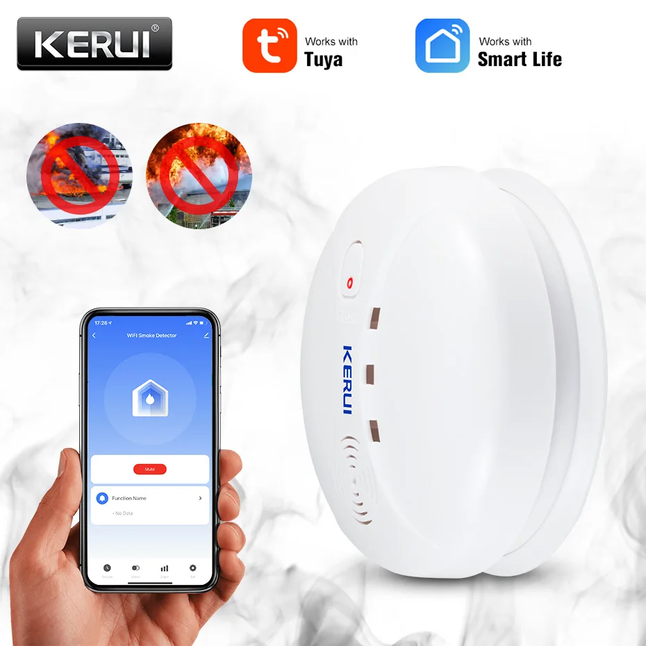 KERUI inalámbrico Tuya inteligente WIFI en casa Detector de humo 80db protección bombero sensores tienda de seguridad de la casa sistema de alarma