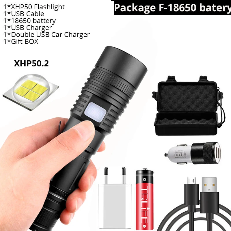Ультра Мощная Xlamp XHP50.2 фонарик USB Перезаряжаемые светодиодный фонарь XHP70.2 зум XHP50 Фонари использовать 18650 26650 Батарея - Испускаемый цвет: Package F