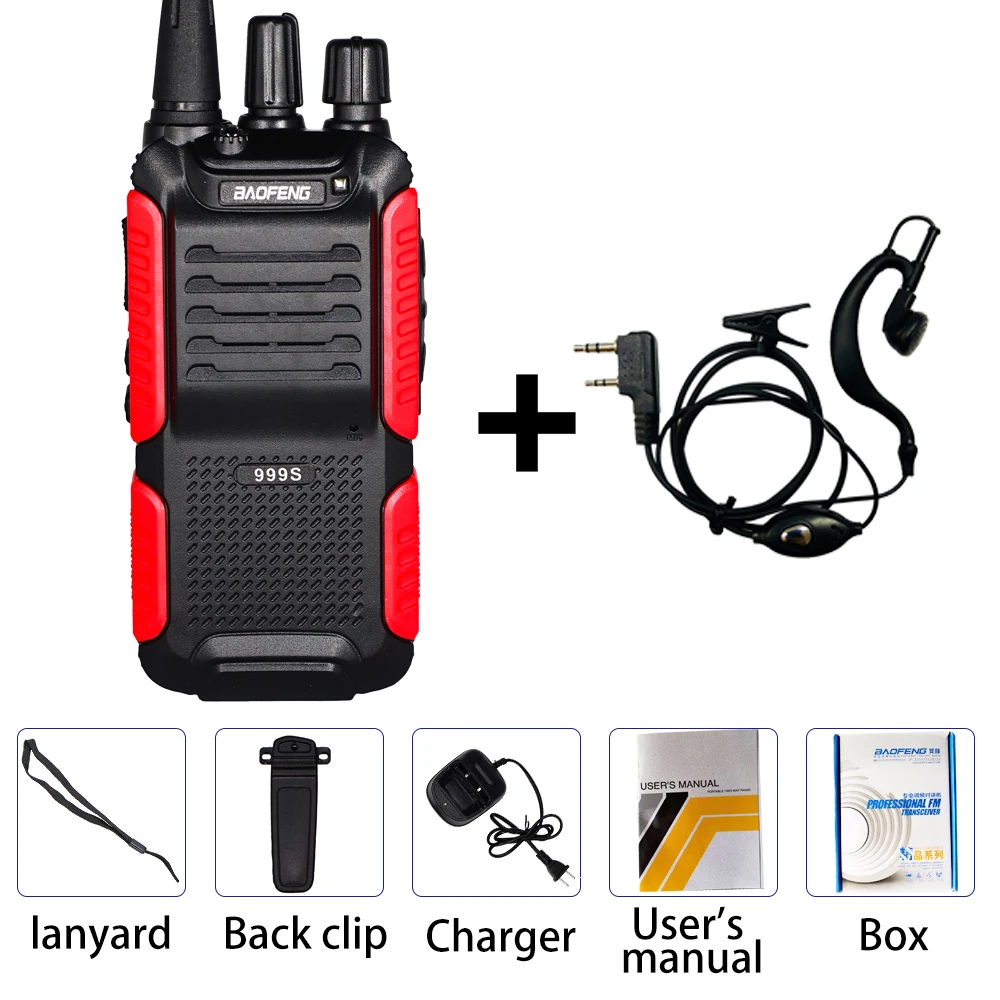 With Earphone Baofeng BF-999S Plus Walkie Talkie 5 Вт 1800 мАч портативный CB Ham радио 10 км двухстороннее радио FM трансивер обновление BF-888s домофон - Цвет: With Earphone
