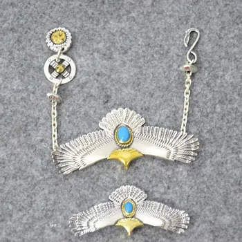 

Handmade Pure Silver Blue Takahashi Kagura goro's Turquoise Couple Bracelet Personality Trend Men Women Jewelry