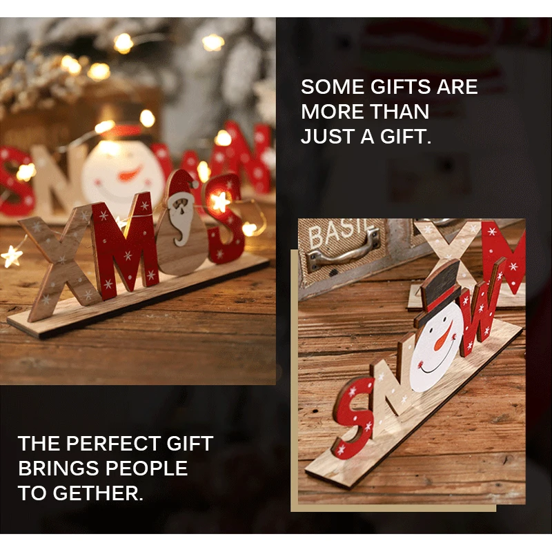 Wooden Freestanding Letters Sign Santa Claus Snowman Snowflakes Christmas Party Home Decorations Desk Xmas Gift