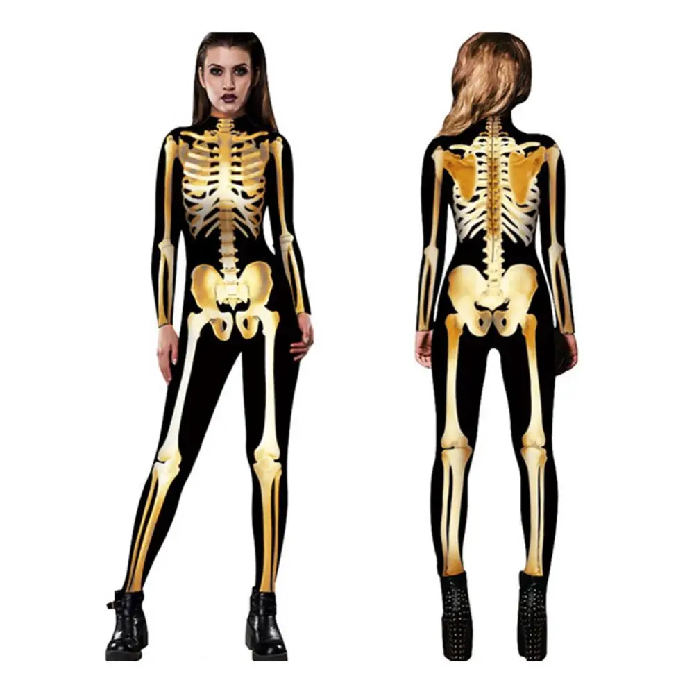 Costume Women Halloween Long Seeve Scary Skeleton Print Jumpsuit Bodysuits 2021 Digital Printing Cosplay Bodycon Party Costume