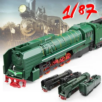 

1:87 Carriage Electric With Sound Lighting Alloy Locomotive Children Diecast Train Set Gift High Simulation Pullback Model Toy