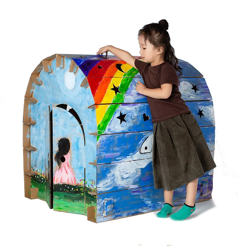 Детская сборка большой бумажный дом граффити креативный ручной работы DIY родитель-ребенок цвет вставки кукольный домик для игр