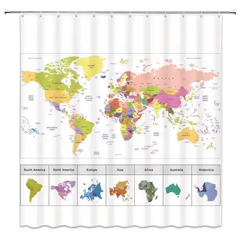 

World Map Shower Curtain,Clear and Colorful Map with Major Cities and Continent for Children and Students Educational Geography