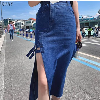 

High Waist Skinny Denim Skirt For Women 2020 Summer Fashion High Split Korean A-Line Midi Skirts Sexy Jean Party skirts Female