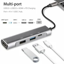 4 в 1 usb type-C концентратор к 4K HDMI USB 3,0 зарядка PD адаптер для Macbook Pro ноутбук ПК SP99