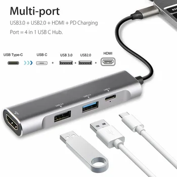 

4 In 1 USB Type-C Hub to 4K HDMI USB 3.0 PD Charging Adapter for Macbook Pro Laptop PC SP99
