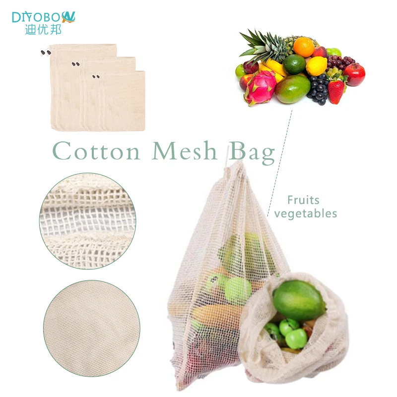 

3 PCS Reusable Produce Bags Multipurpose Cotton Mesh Produce Bag for Vegetable Shopping & Storage 3 Size Eco Friendly Cloth Bag