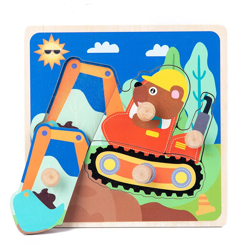 Baby Wooden Toys Hand Grasping Board Cartoon Animal Montessori 3D Puzzle Matching Game Educational Jigsaw Toys For Children 19