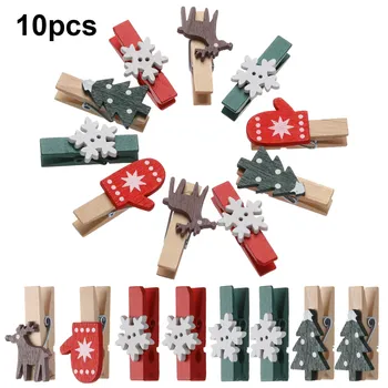 

10pcs Christmas Wooden Clip Party Decor Photo Wall Clip DIY Photography Props Clamp New Year Ornaments Decorations for Home Kids
