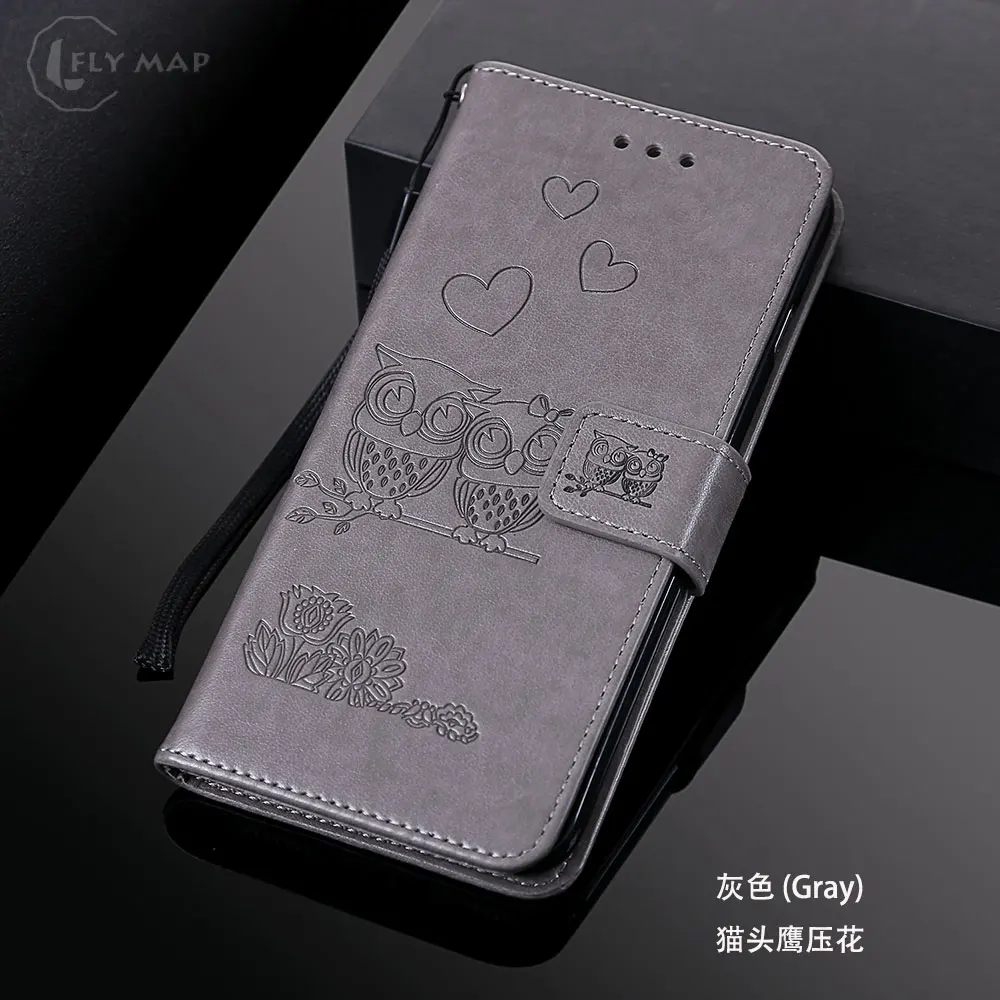 Gray Кожаный флип-чехол с рисунком совы для samsung Galaxy J4 J 4 4J J400 J400F J400F/DS SM-J400F SM-J400F/DS SM-J400 Чехол-Бумажник для телефона - Цвет: Gray