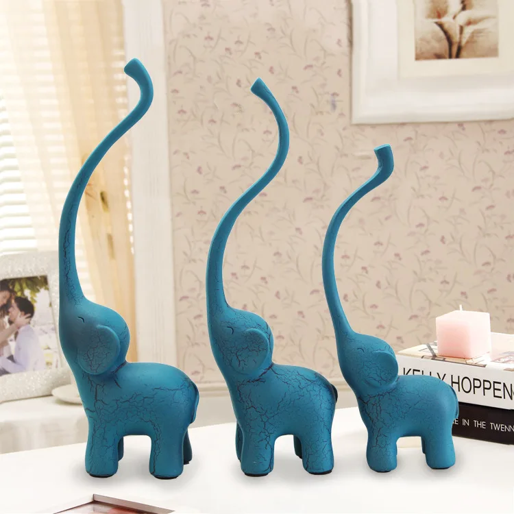 

Resin Crafts Modern Minimalist Blue Three Baby Elephant Decoration Showcase Home Decorations Creative Gifts