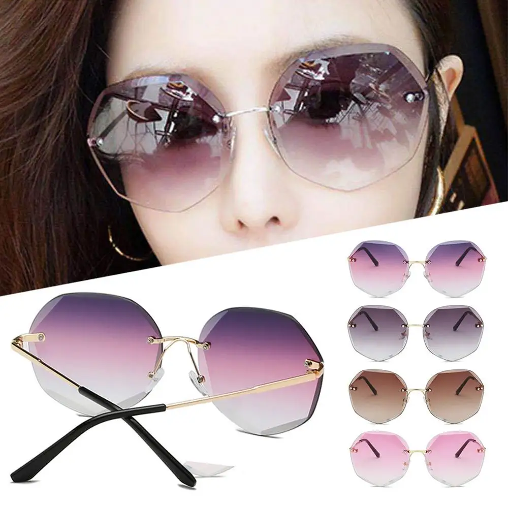 Women Polygon Rimless Sunglasses Metal Anti Ultraviolet Marine Film Sunglasses