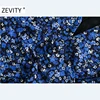 ZEVITY New Women Vintage V Neck Flower Print Pleated Shirtdress Ladies Long Sleeve Back Zipper Vestido Chic Split Dresses DS4516 5