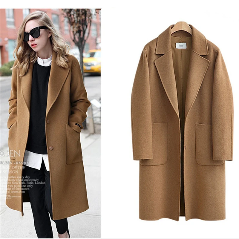 

2019 Autumn Winter Women Woolen Jacket Long Wool Coat Women's High Quality Woolen Outerwear Female Windbreaker Plus size M-5XL