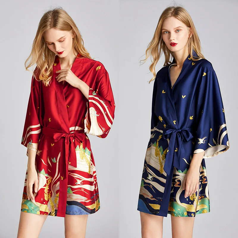 

Women Silk Satin short Wedding Bride Bridesmaid Robe Kimono Robe Feminino Bath Robe Peignoir Femme Sexy Bathrobe