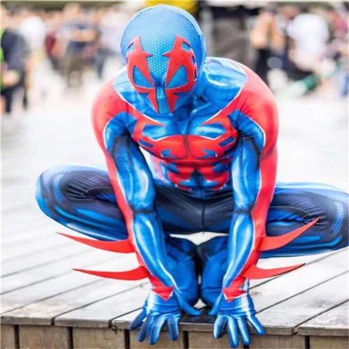 2099 Мигель О 'Хара Человек-паук косплей супер герой Человек-паук костюмы полный тело зентай костюм взрослый человек паук комбинезон Комбинезоны - Цвет: Синий