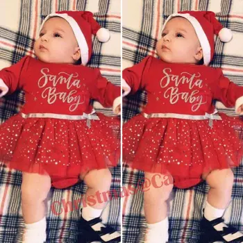

Christmas Newborn Baby Girls Princess Clothes Xmas Santa Romper Tulle Dress