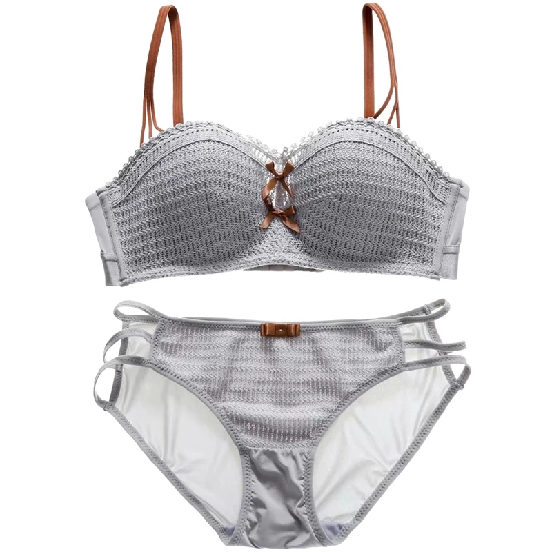 Комплект нижнего белья для девочек, летний комплект с бюстгальтером без стальных колец, винно-серый 75B