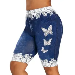 Moda feminina laço retalhos borboleta impressão shorts esportes minipants calças quentes